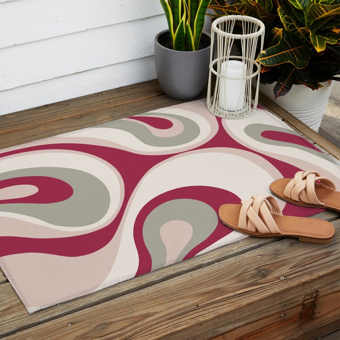 Psychedelic Retro Abstract Design in Magenta, Pink and Grey Outdoor Rug Gallery Image 2