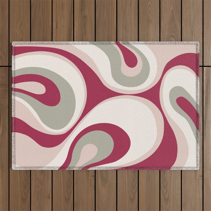 Psychedelic Retro Abstract Design in Magenta, Pink and Grey Outdoor Rug Gallery Image 1