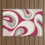 Psychedelic Retro Abstract Design in Magenta, Pink and Grey Outdoor Rug Gallery Image 1