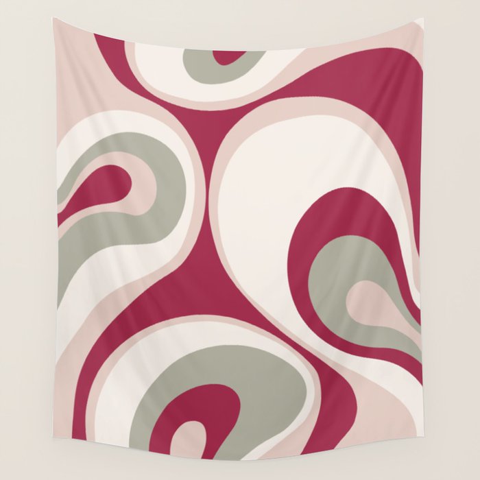 Psychedelic Retro Abstract Design in Magenta, Pink and Grey Wall Tapestry Gallery Image 4