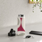Psychedelic Retro Abstract Design in Magenta, Pink and Grey Water Bottle Gallery Image 4