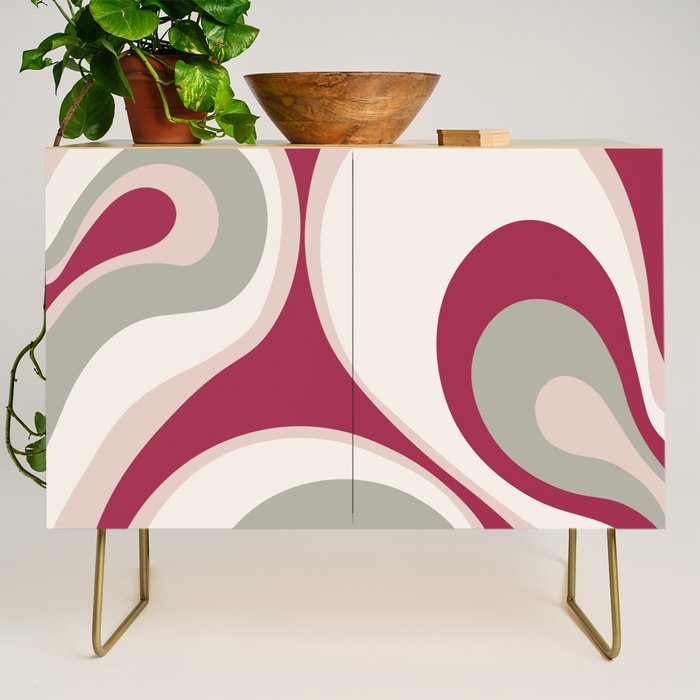 Psychedelic Retro Abstract Design in Magenta, Pink and Grey Credenza Gallery Image 1