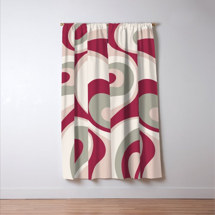 Psychedelic Retro Abstract Design in Magenta, Pink and Grey Window Curtain Gallery Image 3