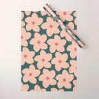 Green And Peach Retro Flower Wrapping Paper Gallery Image 1