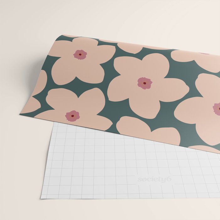 Green And Peach Retro Flower Wrapping Paper Gallery Image 2