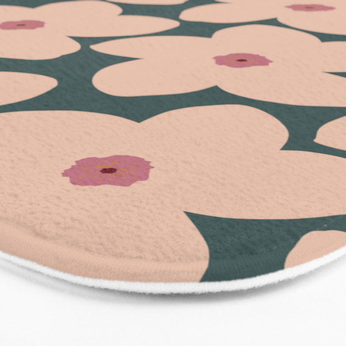 Green And Peach Retro Flower Bath Mat Gallery Image 3