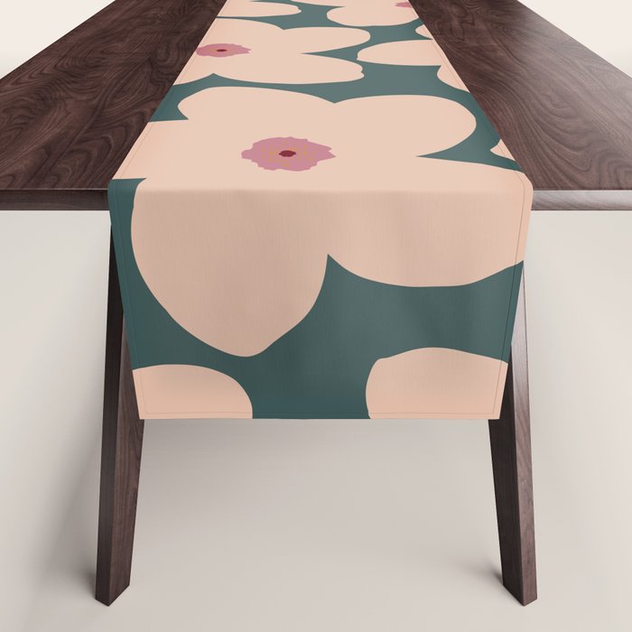 Green And Peach Retro Flower Table Runner Gallery Image 1