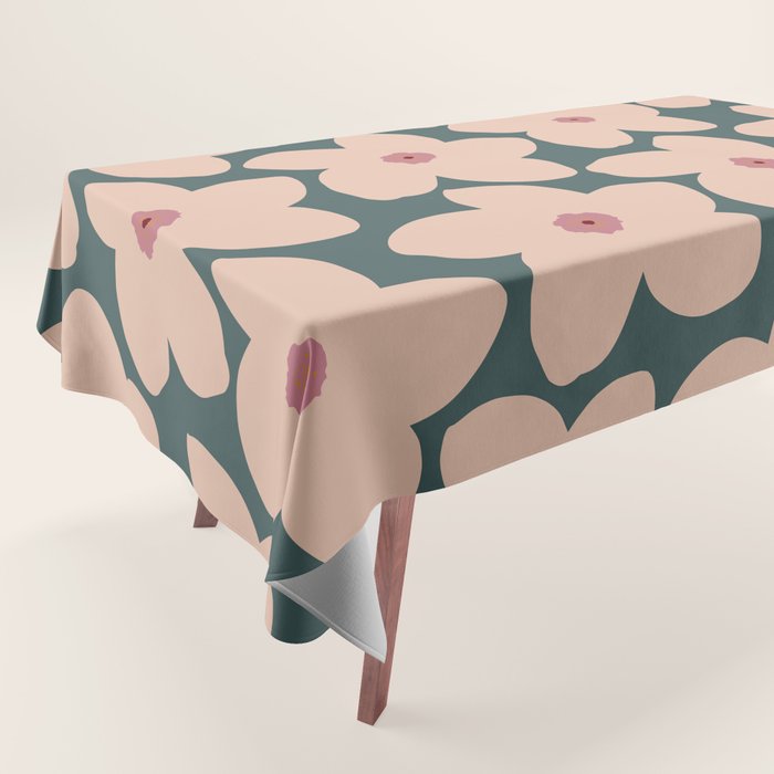Green And Peach Retro Flower Tablecloth Gallery Image 1