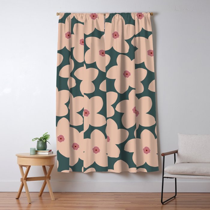 Green And Peach Retro Flower Window Curtain Gallery Image 5