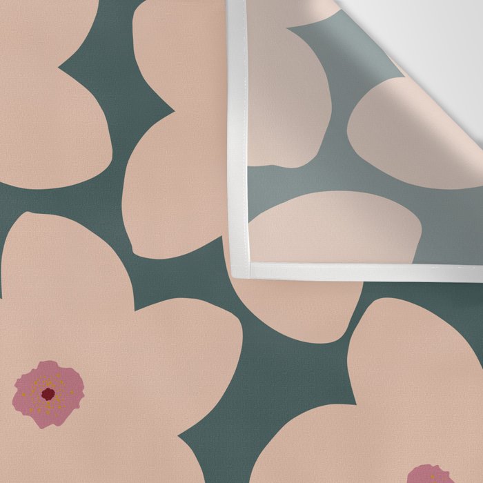 Green And Peach Retro Flower Wall Tapestry Gallery Image 3