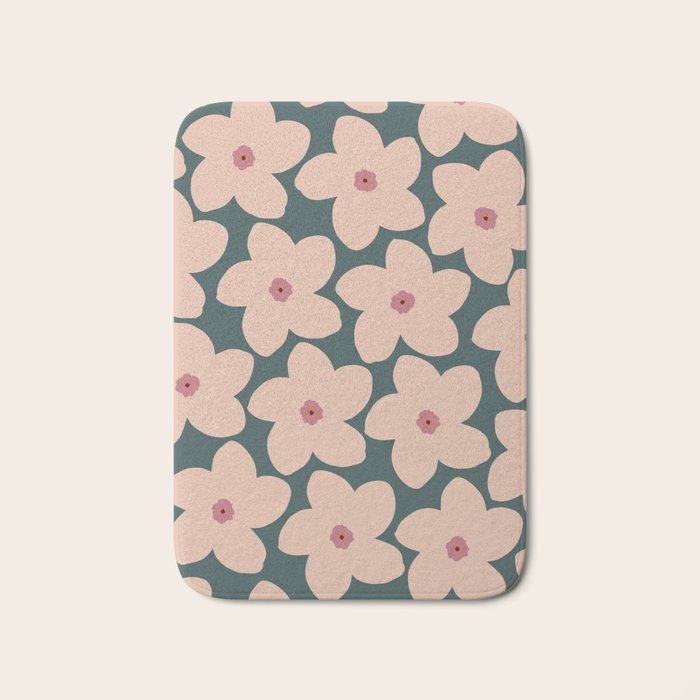 Green And Peach Retro Flower Bath Mat Gallery Image 1