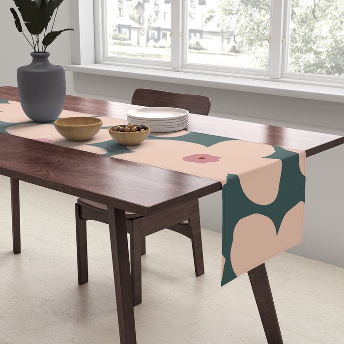 Green And Peach Retro Flower Table Runner Gallery Image 2