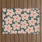 Green And Peach Retro Flower Outdoor Rug Gallery Image 1