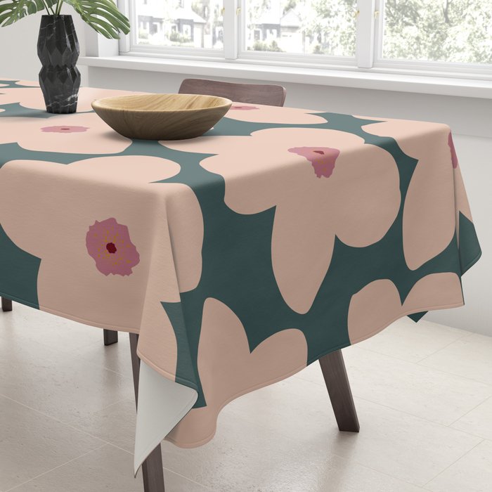 Green And Peach Retro Flower Tablecloth Gallery Image 3