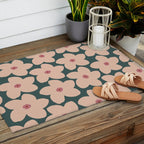 Green And Peach Retro Flower Outdoor Rug Gallery Image 2