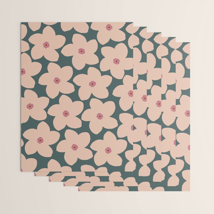 Green And Peach Retro Flower Wrapping Paper Gallery Image 3