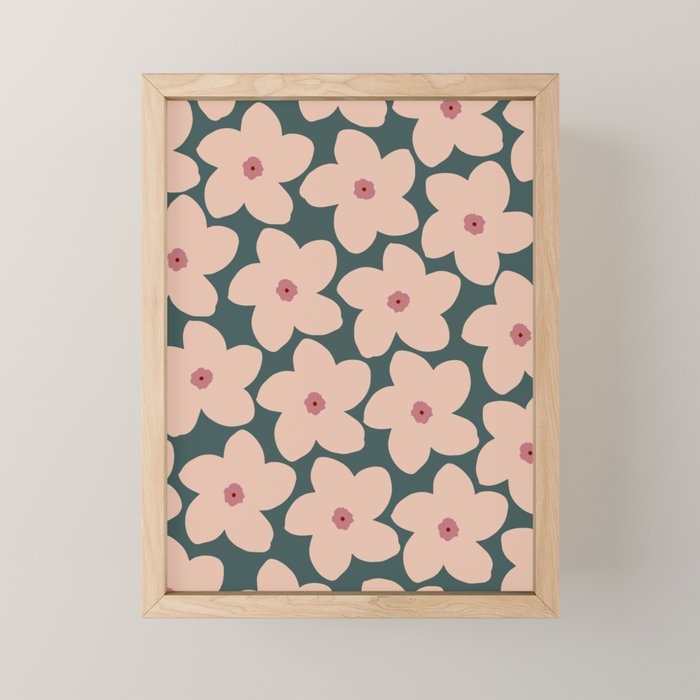 Green And Peach Retro Flower Mini Art Print Gallery Image 1