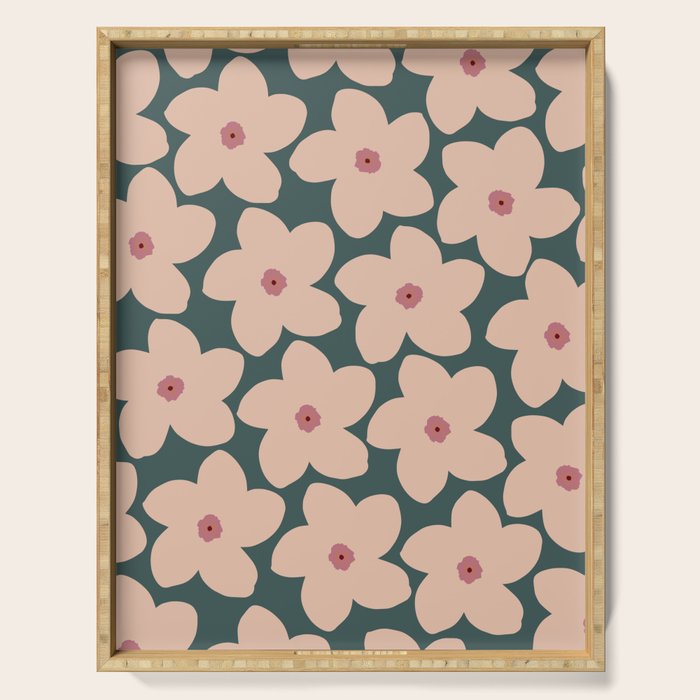 Green And Peach Retro Flower Serving Tray Gallery Image 1