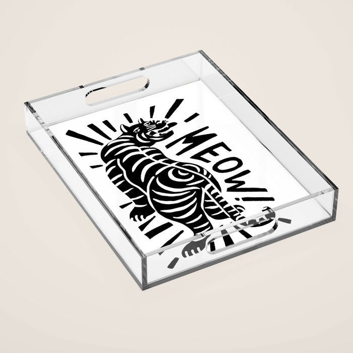 Meow black and white Acrylic Tray Gallery Image 1