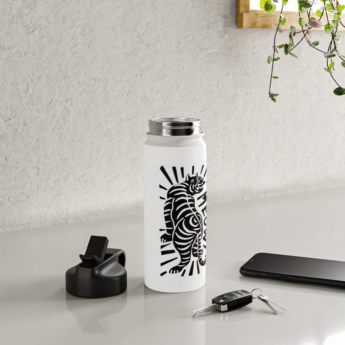 Meow black and white Water Bottle Gallery Image 4