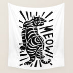 Meow black and white Wall Tapestry Gallery Image 4