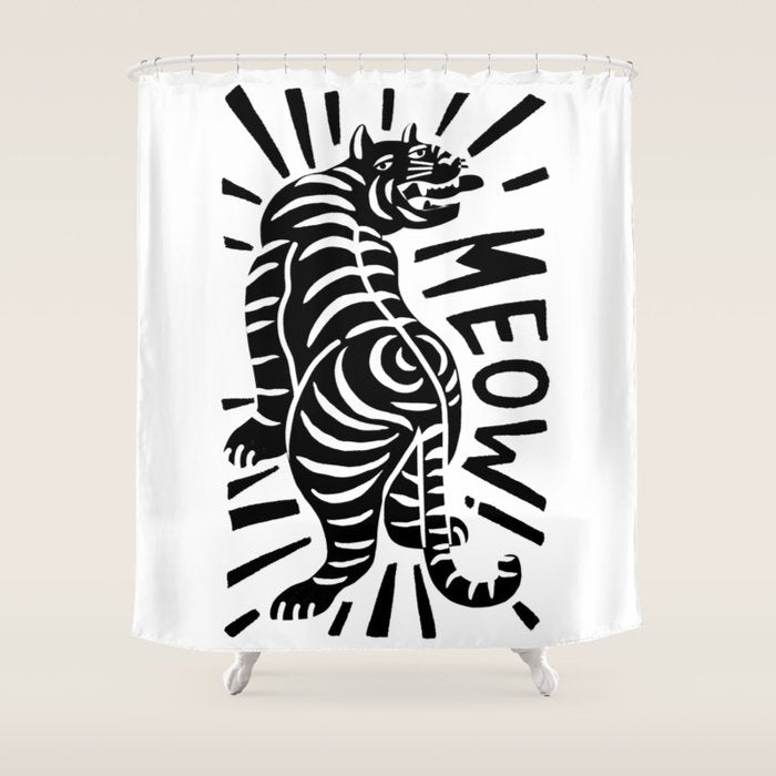 Meow black and white Shower Curtain Gallery Image 1