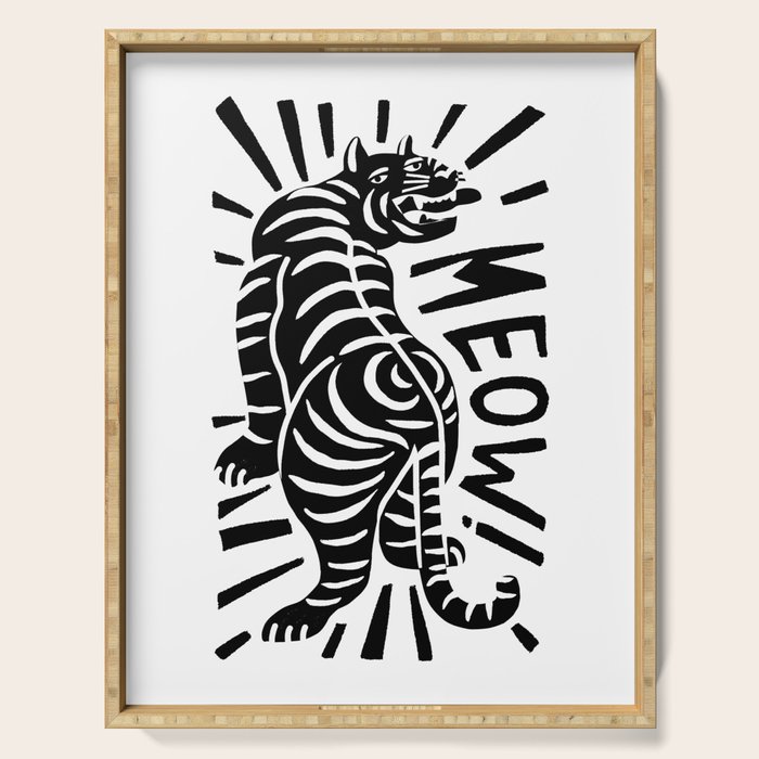 Meow black and white Serving Tray Gallery Image 1
