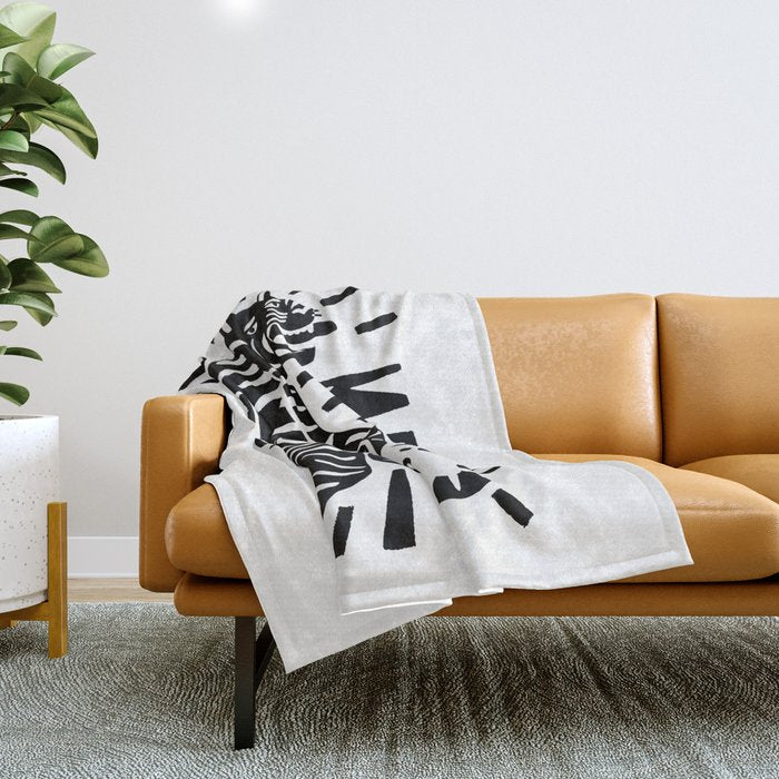 Meow black and white Throw Blanket Gallery Image 1