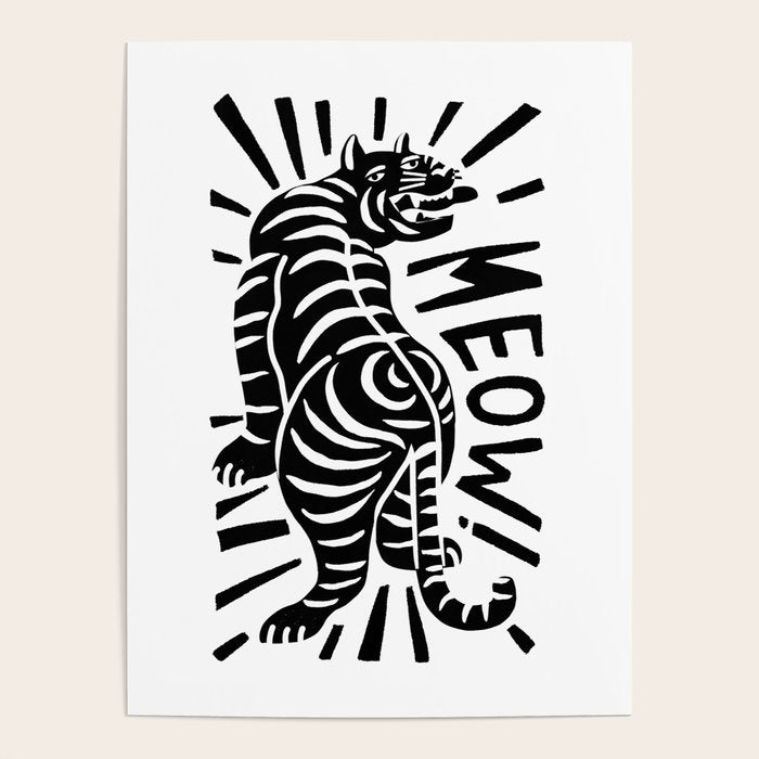 Meow black and white Poster Gallery Image 1