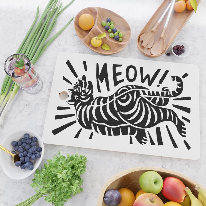 Meow black and white Cutting Board Gallery Image 2