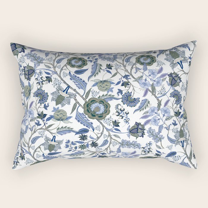 Blue Chinoiserie, Chintz, Indian, vintage floral, 70s,  Rectangular Pillow Gallery Image 2