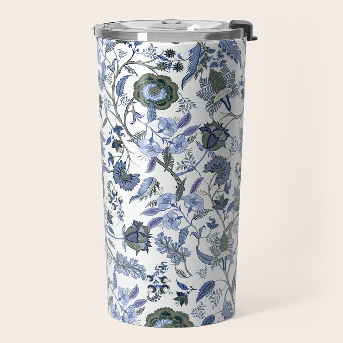 Blue Chinoiserie, Chintz, Indian, vintage floral, 70s,  Travel Mug Gallery Image 2