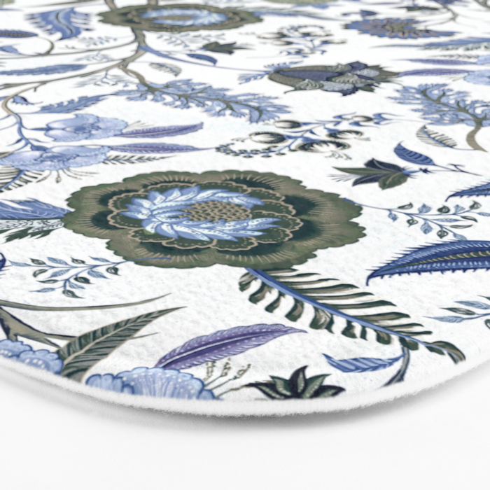 Blue Chinoiserie, Chintz, Indian, vintage floral, 70s,  Bath Mat Gallery Image 3