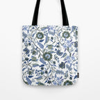 Blue Chinoiserie, Chintz, Indian, vintage floral, 70s,  Tote Bag Gallery Image 1