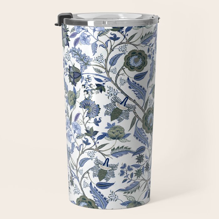 Blue Chinoiserie, Chintz, Indian, vintage floral, 70s,  Travel Mug Gallery Image 3