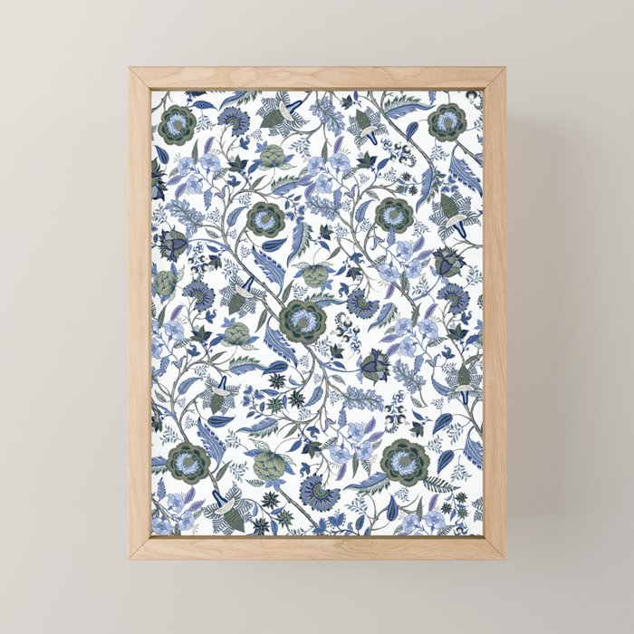 Blue Chinoiserie, Chintz, Indian, vintage floral, 70s,  Mini Art Print Gallery Image 1