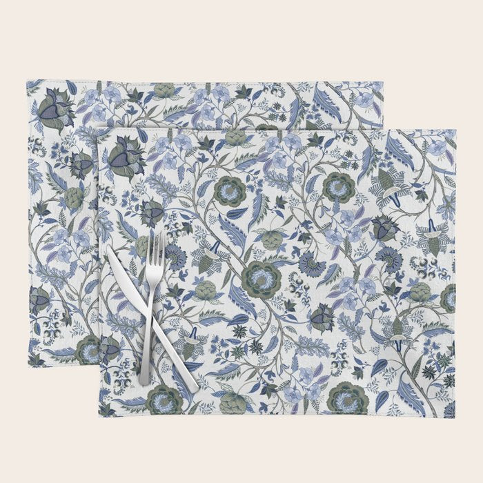 Blue Chinoiserie, Chintz, Indian, vintage floral, 70s,  Placemat Gallery Image 1