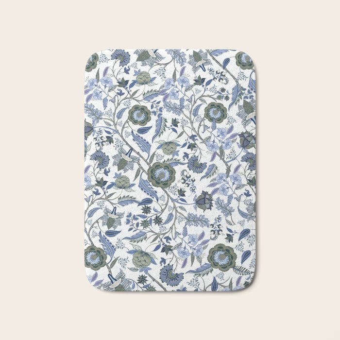 Blue Chinoiserie, Chintz, Indian, vintage floral, 70s,  Bath Mat Gallery Image 1