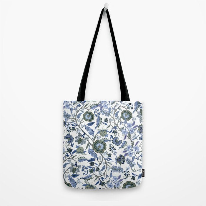 Blue Chinoiserie, Chintz, Indian, vintage floral, 70s,  Tote Bag Gallery Image 2