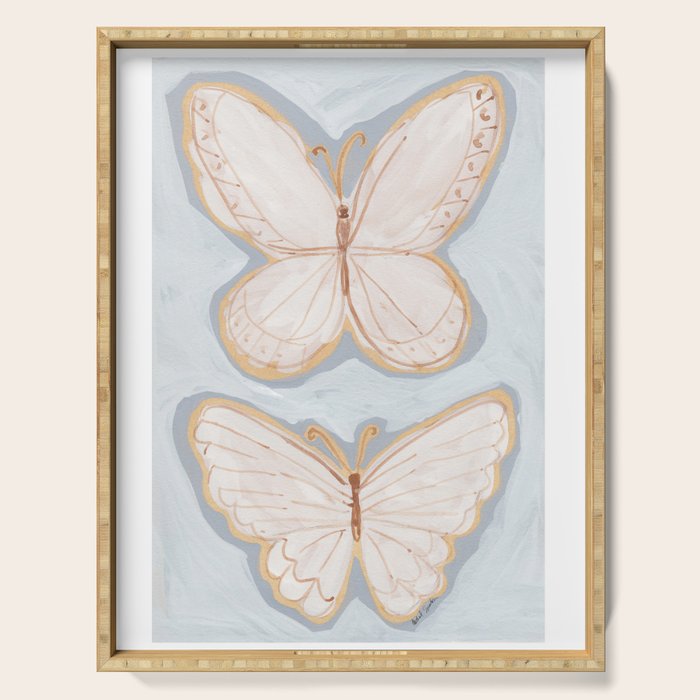 Two Butterflies on Blue Serving Tray Gallery Image 1