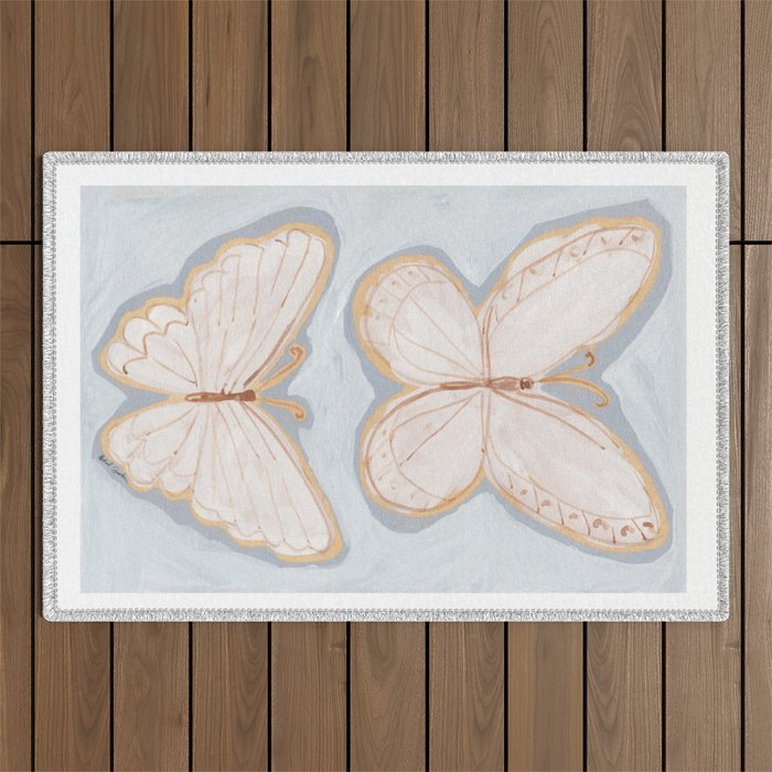 Two Butterflies on Blue Outdoor Rug Gallery Image 1