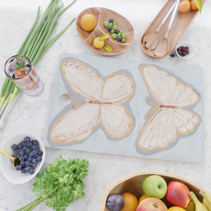 Two Butterflies on Blue Cutting Board Gallery Image 2