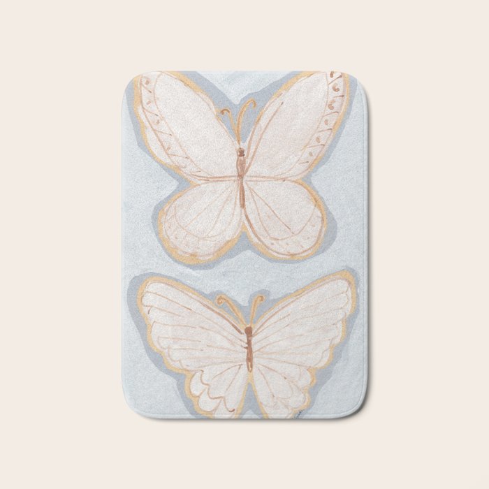 Two Butterflies on Blue Bath Mat Gallery Image 1