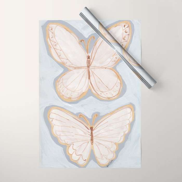 Two Butterflies on Blue Wrapping Paper Gallery Image 1