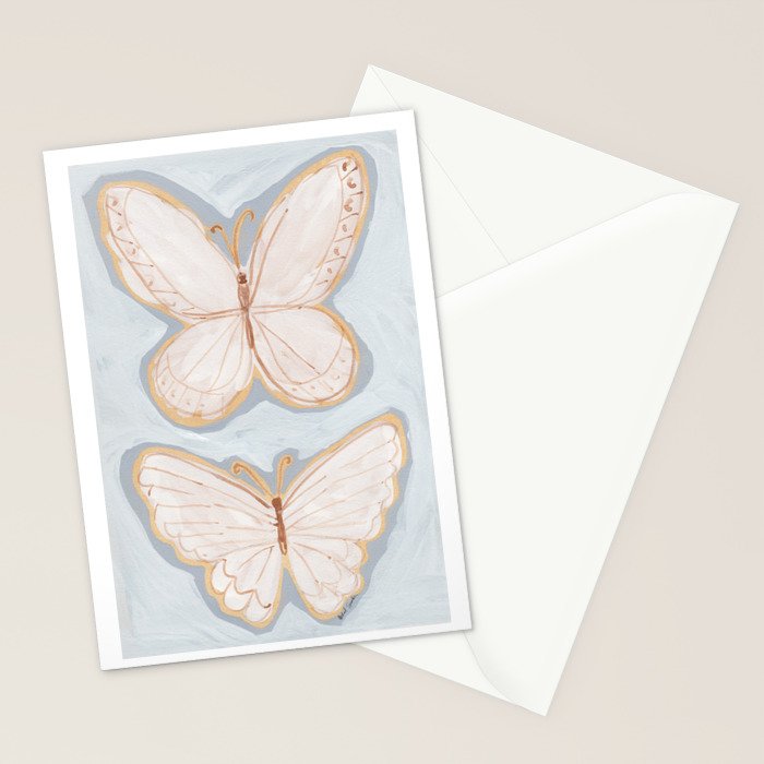 Two Butterflies on Blue Stationery Card Gallery Image 2