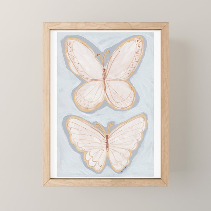 Two Butterflies on Blue Mini Art Print Gallery Image 1