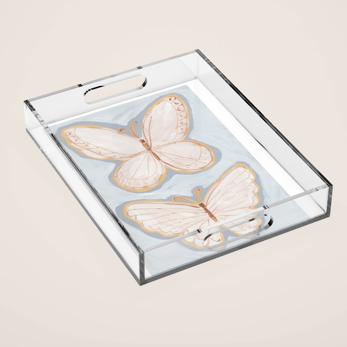 Two Butterflies on Blue Acrylic Tray Gallery Image 1