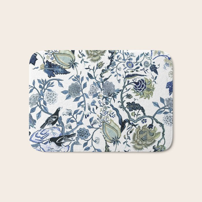 Blue vintage chinoiserie flora Bath Mat Gallery Image 1