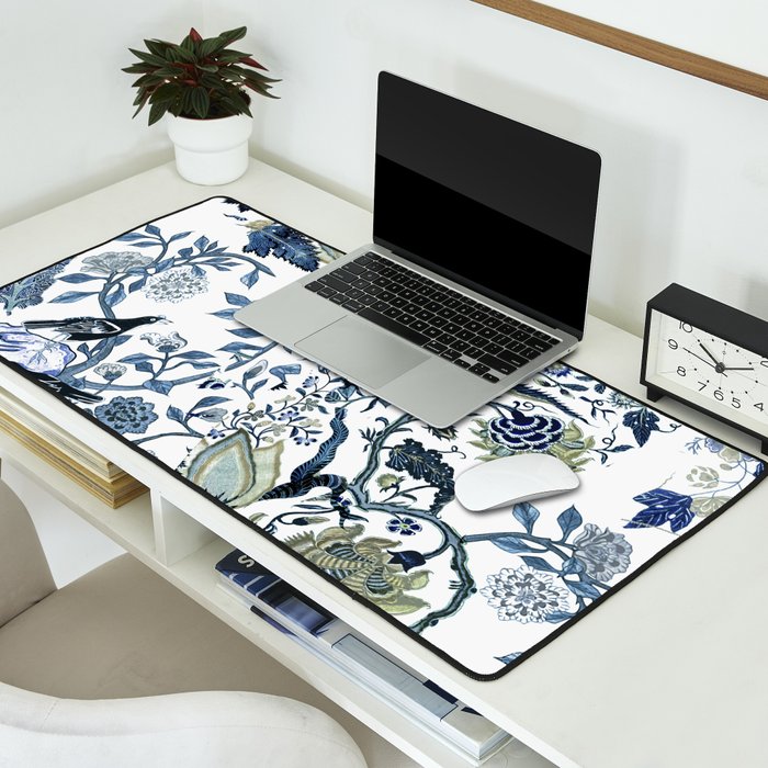 Blue vintage chinoiserie flora Desk Mat Gallery Image 2