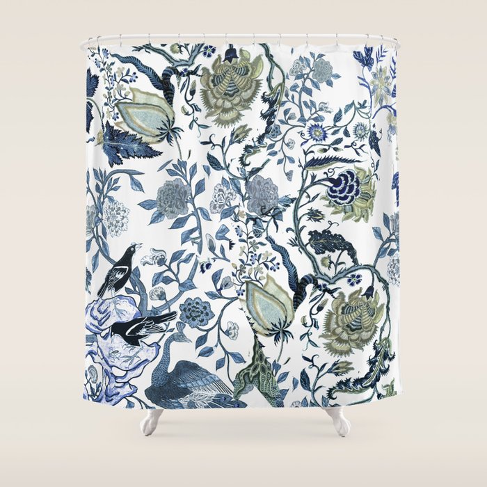 Blue vintage chinoiserie flora Shower Curtain Gallery Image 1